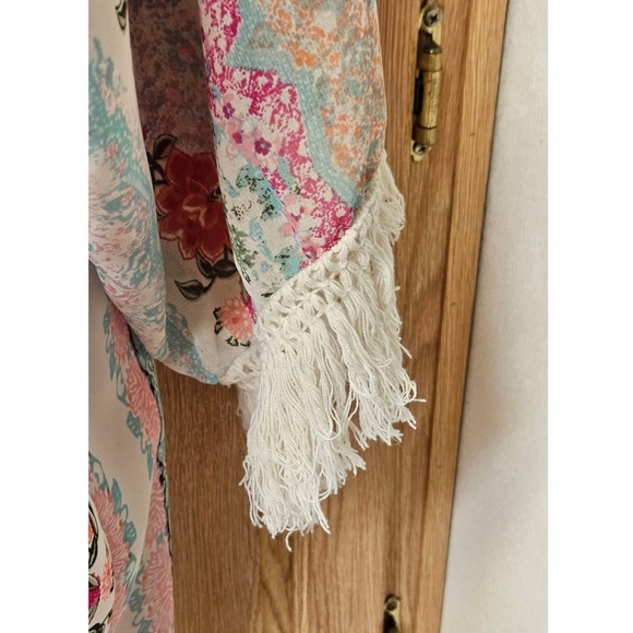 OPEN Floral Chiffon Fringe Boo-boo Style Swimsuit Cover-Up Size LG/XL - Picture 8 of 12